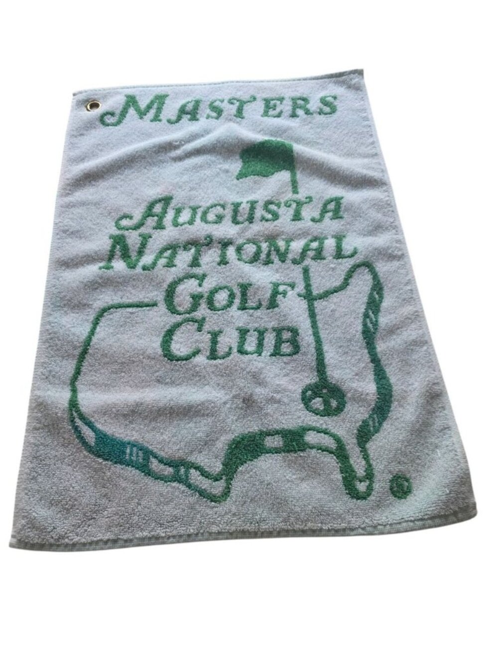 Vintage Masters Augusta National Golf Club Towel White on Green USA Made 24x16.5